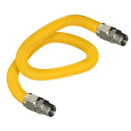 Flextron Gas Line Hose 1/2'' O.D.x48'' Len 1/2"x3/8" MIP Fittings Yellow Coated Stainless Steel Flexible FTGC-YC38-48D